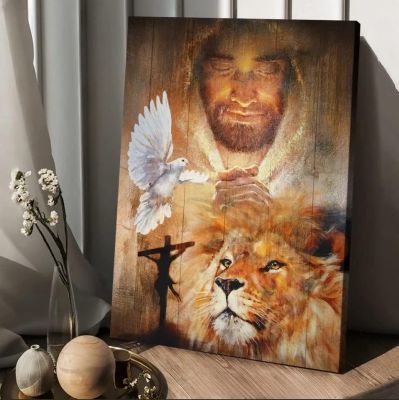 ภาพวาดพระเยซู Lion King นกพิราบ Neiljena อธิษฐานเพื่อการรักษาห้องนั่งเล่นในบ้านศิลปะบนผนังเคลือบผ้าใบตกแต่งโปสเตอร์กรอบ X