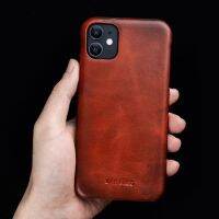 [Woo Fashion Case] ฝาหลังหนังหนังวัวลายเต็มสำหรับ iPhone X XR XS 11 14 Pro Max Plus เคสโทรศัพท์นักธุรกิจวินเทจของแท้ย้อนยุค