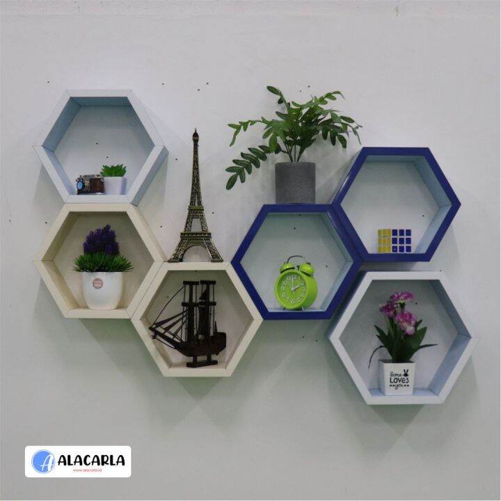 Rak Hexagonal Hiasan Dinding Rumah Kafe Kantor Uk 15cm Edging Warna