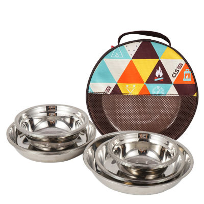 17pcs Hiking Camping Mess Kit Outdoor Plate Bowl Barbecue Picnic Cooking Utensils Picnic Plate Bowl Dinnerware for Outdoor