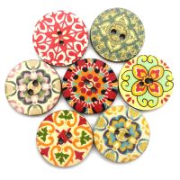 50PCS 15/20/25MM Retro Wood Buttons European Pattern Button Handwork Sewing Scrapbook Clothing Crafts Scrapbooking Accessories