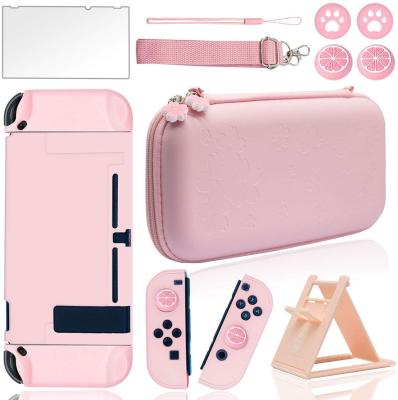 【Big-promotion】 10 In 1ชุดอุปกรณ์เสริมเคสพกพาสีชมพูสำหรับ Nintendo Switch พร้อมฝาครอบป้องกันแข็งตัวป้องกันหน้าจอกระจก