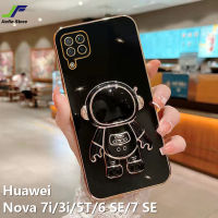 JieFie นักบินอวกาศกรณีโทรศัพท์สำหรับหัวเว่ย Huawei Nova 7i / Nova 3i / Nova 5T / Nova 6 SE / Nova 7 SE / Nova 8 SE / Nova 9 SE หรูหราโครเมี่ยมชุบ Soft TPU สแควร์กรณี + ยึด