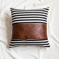 Fashion Stripes PU Patchwork Cushion Cover Luxury Faux Leather Pillow Case Home Car Chair Sofa Bed Decorative Pillowcase 45*45cm