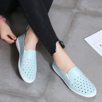 【CW】 Women Flat Shoes Casual Summer White Comfortable Hole Slip on Footwear Breathable Leather Women Loafers Shoes mocasines de mujer