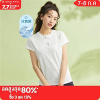 GIORDANO Women T-Shirts High-Tech Cooling Flower Embroidery Tee Short Sleeve Crewneck Summer Fashion Casual Tshirts 05323416