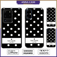 Black And White KateSpades Polkadot Phone Case for iPhone 14 Pro Max / iPhone 13 Pro Max / iPhone 12 Pro Max / XS Max / Samsung Galaxy Note 10 Plus / S22 Ultra / S21 Plus Anti-fall Protective Case Cover