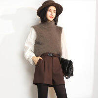 2022 Autumn Winter Fashion Thin and Warm Woolen Wide Legs Shorts Solid Color Casual Office Lady Five-point Boot Shorts For Women