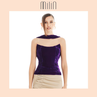 [MILIN] Draped panel detailing at scoop neckline with velvet top เสื้อคอทรงโค้งผ้ากำมะหยี่ทรงเข้ารูปพอดีตัวตกแต่งดีเทลชิ้นคอแบบจับจีบ / Zealous Top