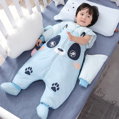 ฤดูหนาวผ้าฝ้ายเด็กการ์ตูนถุงนอนที่มีขาข้นแขนยาว Romper นอนกระสอบทารกแรกเกิดสวมใส่ผ้าห่มชุดเครื่องนอน