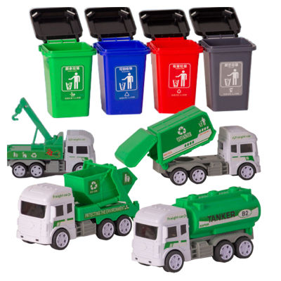 Garbage Truck Toy Simulation Sanitation Garbage Trucks Model with Trash Cans Inertial Dump Garbage Vehicles Car Outdoor or Indoor