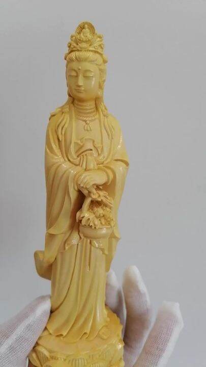 （100 Origina）Wooden flower basket Guanyin Bodhisattva statue Solid wood ...