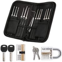 17 Pieces Lock Set Locksmith Tools Tension Practice Training Kit with 2 Pack Transparent Padlock Picking Tool