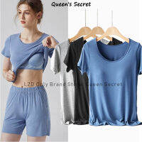 [Queen S Secret]เสื้อยืด M-3XL เสื้อแขนขนาดใหญ่สั้นพร้อมแผ่นหน้าอก,เสื้อใส่อยู่บ้าน/เลานจ์/ชุดกีฬาโยคะ/ถ้วยที่คงที่เสื้อยืดเบสิกของผู้หญิง,แข