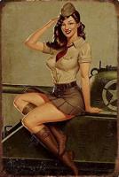 ธีมทหารป้ายโลหะ Pinup Girl Airplane Vintage Military Sign Metal Plaque Decor Sign Home Man Cave