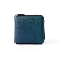 กระเป๋าสตางค์หนังวัวแท้แบบมีซิป เกรนสีน้ำเงิน Zip Wallet Bifold Grainy Leather Blue