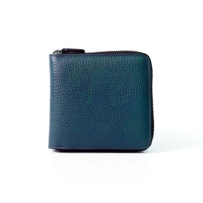 กระเป๋าสตางค์หนังวัวแท้แบบมีซิป เกรนสีน้ำเงิน Zip Wallet Bifold Grainy Leather Blue