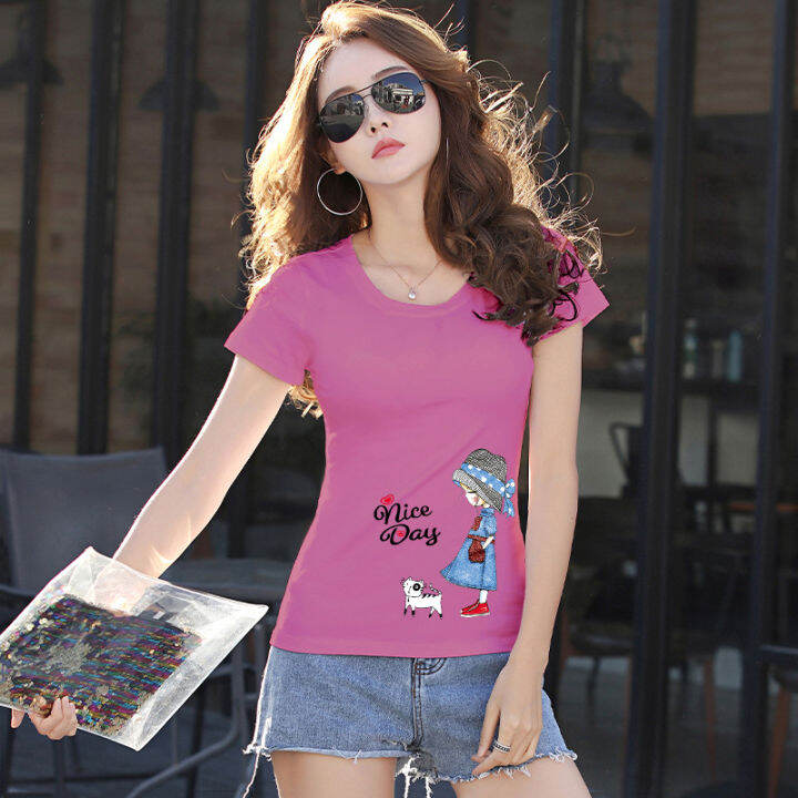 Yõuňg Top Fashion Women Short Sleeve T Shirt Summer Popular Ladiesgirls Cloth 100 Cotton 1894