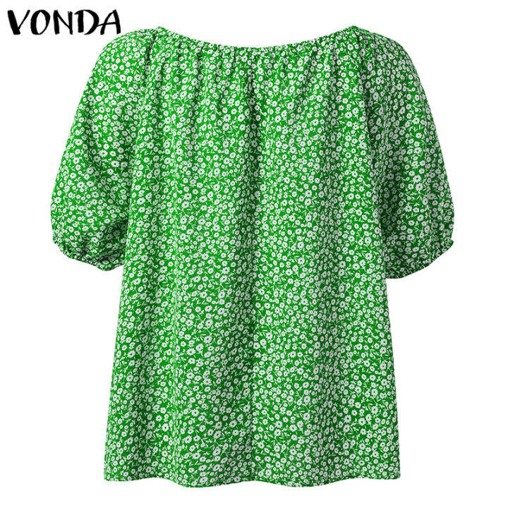 จัดส่งฟรี-fancystyle-vonda-เสื้อเบลาส์แขนพองเปิดไหล่สำหรับผู้หญิงเสื้อพิมพ์ลายดอกไม้สำหรับวันหยุดชายหาด