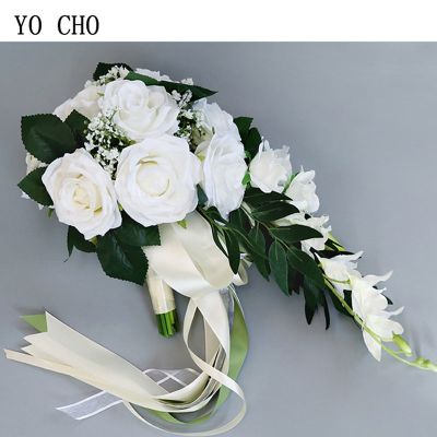 [AYIQ Flower Shop] YO CHO ผ้าไหมกุหลาบแต่งงานเจ้าสาวช่อมือถือดอกไม้ตกแต่งปาร์ตี้วันหยุดซัพพลายยุโรปน้ำตกกุหลาบช่อดอกไม้งานแต่งงาน