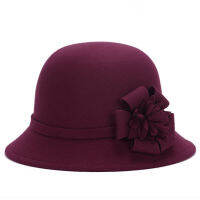 WAWomen Bowler หมวกดอกไม้ตกแต่งแฟชั่น Vintage สีทึบ Cloche Dome หมวกสำหรับ Girls