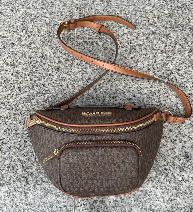 Michael Kors Erin XS Erin Waist Pack in Brown Monogram Signature Coated ...