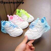 guangshop สไตล์ไล่โทนสีสีเด็กหญิงและเด็กชาย Drawstring หนังรองเท้าผ้าใบน้ำหนักเบานุ่มแต่เพียงผู้เดียวเด็กรองเท้ากีฬาสบายๆ3-18ปี T22N09CC-88