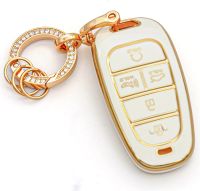 for Hyundai Key Fob Cover Soft TPU Protection Car Key Case Shell with Fashion Gold Bling Keychain Compatible with 2020-2023 Sonata Santa fe Tucson Keyless Entry Smart Key