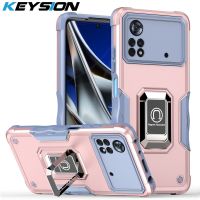 เคสเกราะกันกระแทก KEYSION สำหรับ POCO X4 Pro 5G ซิลิโคนนิ่ม + PC ขาตั้งแหวนโลหะที่ครอบสำหรับ Xiaomi หลังโทรศัพท์ POCO M4 Pro 4G