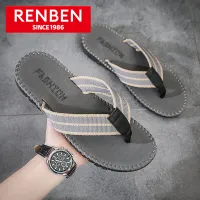 RENBEN sandals model wear Men British style casual flat heel sandals model clamp together and slip-resistant per wear bathroom slippers put out to shoes