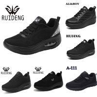 รองเท้าผ้าใบเพื่อสุขภาพ รองเท้ากีฬาสีดำล้วน ใส่ออกกำลังกาย เดิน วิ่ง หรือทำกิจกรรมต่างๆ น้ำหนักเบา พื้นสูง 5 ซม. ไซส์ 35-43
