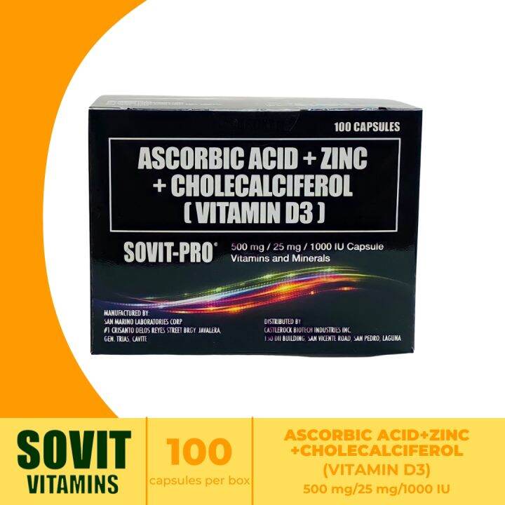 SOVITPRO ASCORBIC ACID+ZINC+CHOLECALCIFEROL Vit. D3 (100 caps) Lazada PH