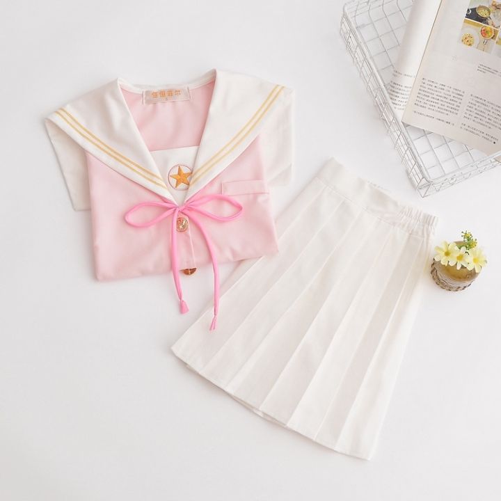 japanese-soft-sister-jk-uniforms-suit-summer-school-classes-students-navy-sailor-girl-dress-preppy-pink-short-sleeved