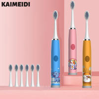 KAIMEIDI แปรงสีฟันไฟฟ้าสำหรับเด็กกันน้ำ IPX7ทำความสะอาดหัวแปรงนิ่มลายการ์ตูนโดยไม่ทำร้ายฟัน