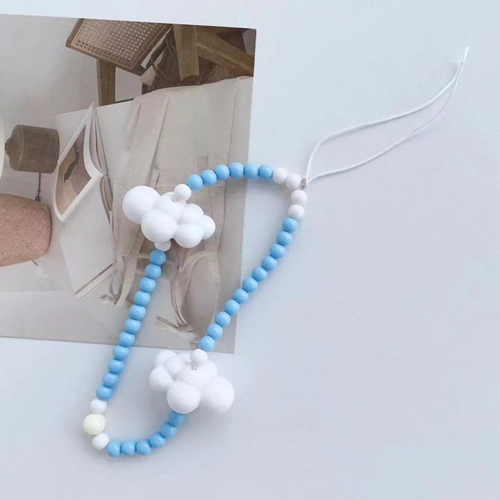 รูปแบบใหม่เวอร์ชั่นเกาหลีสดการ์ตูนเมฆสีขาวลูกอมสีอะคริลิลูกปัดเชือกเส้นเล็กโซ่ศัพท์มือถือ