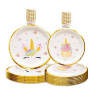 Gold Lace Unicorn Tableware Rainbow Unicorn แผ่นผ้ากันเปื้อนเด็กผู้หญิง Favors Happy Unicornio Birthday Party Supplies