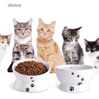 SHENEY จานเซรามิกสำหรับเครื่องประดับสัตว์เลี้ยงป้องกันการอาเจียนป้องกันการกินชามใส่น้ำแมวชามอาหารแมวเครื่องให้อาหารแบบช้าสุนัขและลูกแมว300มล.