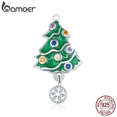 g2ydl2o bamoer Christmas Tree for Women Jewelry Making 925 Sterling Silver Charm fit Silver women DIY Metal Beads Bracelet BSC374