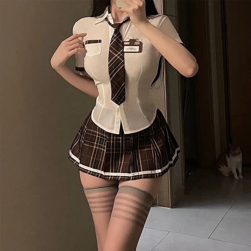Sexy Shcool Girl Com - Sexy Lingerie School Student Uniform Role Play Costume Women Cute Mini  Skirt Tight Blouse Set Porn College Girl Cosplay Anime | Lazada.co.th