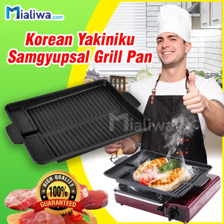 Korean Yakiniku Samgyupsal Grill Pan With Dual Handles & Grease