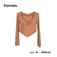 Pomelo เสื้อแขนยาวสีส้มอิฐปลายวี D011-4