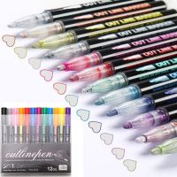 【CW】 8/12/24PCS Outline Set Metal two-color Fluorescent Markers Painting Highlighter