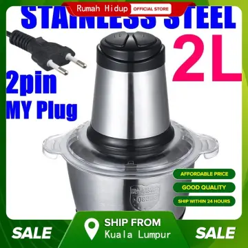 2L Stainless Steel Electric Meat Mincer Chopper Food Processor Blender  Grinder-Pengisar Daging Sayur Besi Tahan Karat