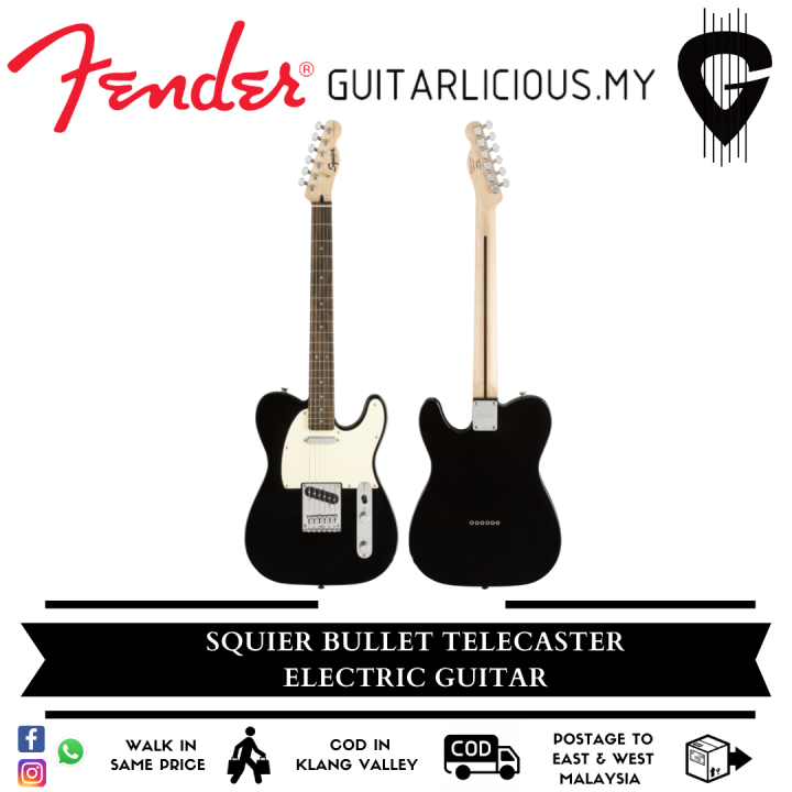 FENDER Squier Bullet Telecaster Electric Guitar, Laurel FB, Black