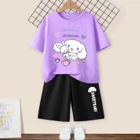 Kawaii Sanriod Anime Kuromi Cinnamoroll Summer Kids Suit ชุดเด็กหญิงแขนสั้นชุดเด็กชายเสื้อยืด + กางเกงขาสั้นชุดลำลอง 2 ชิ้น