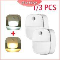 SHUIXINGZ 1/3Pcs ไร้สายแบบไร้สาย ไฟเซ็นเซอร์การเคลื่อนไหว อัจฉริยะอัจฉริยะอัจฉริยะ ใช้พลังงานแบตเตอรี่ AAA ไฟกลางคืน LED ของใหม่ มินิมินิ ไฟอัจฉริยะไฟ ผนังห้องนอน