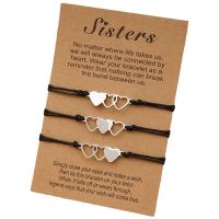 3Pcs Three Heart Sisters Card Bracelets Best Friendship Forever Stainless Steel Handmade Braided Bracelet Birthday Gift Jewelrys Charms and Charm Brac