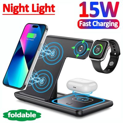 15W 3 in 1 Wireless Charger Stand For iPhone 14 13 12 11 Apple Watch Airpods Pro iWatch 8 7 Fast Charging Dock Station Foldable