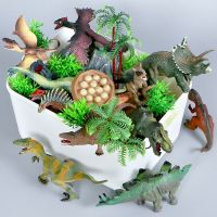 Dinosaur Model With Tree Rockery Playset,Simulation Animals Action Figure Toys PVC Dinosaur Figurine Collection For Kids Gift