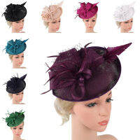 ผู้หญิง Fascinator หมวกเลียนแบบ Sinamay Feather Tea Party Pill ดอกไม้ Derby